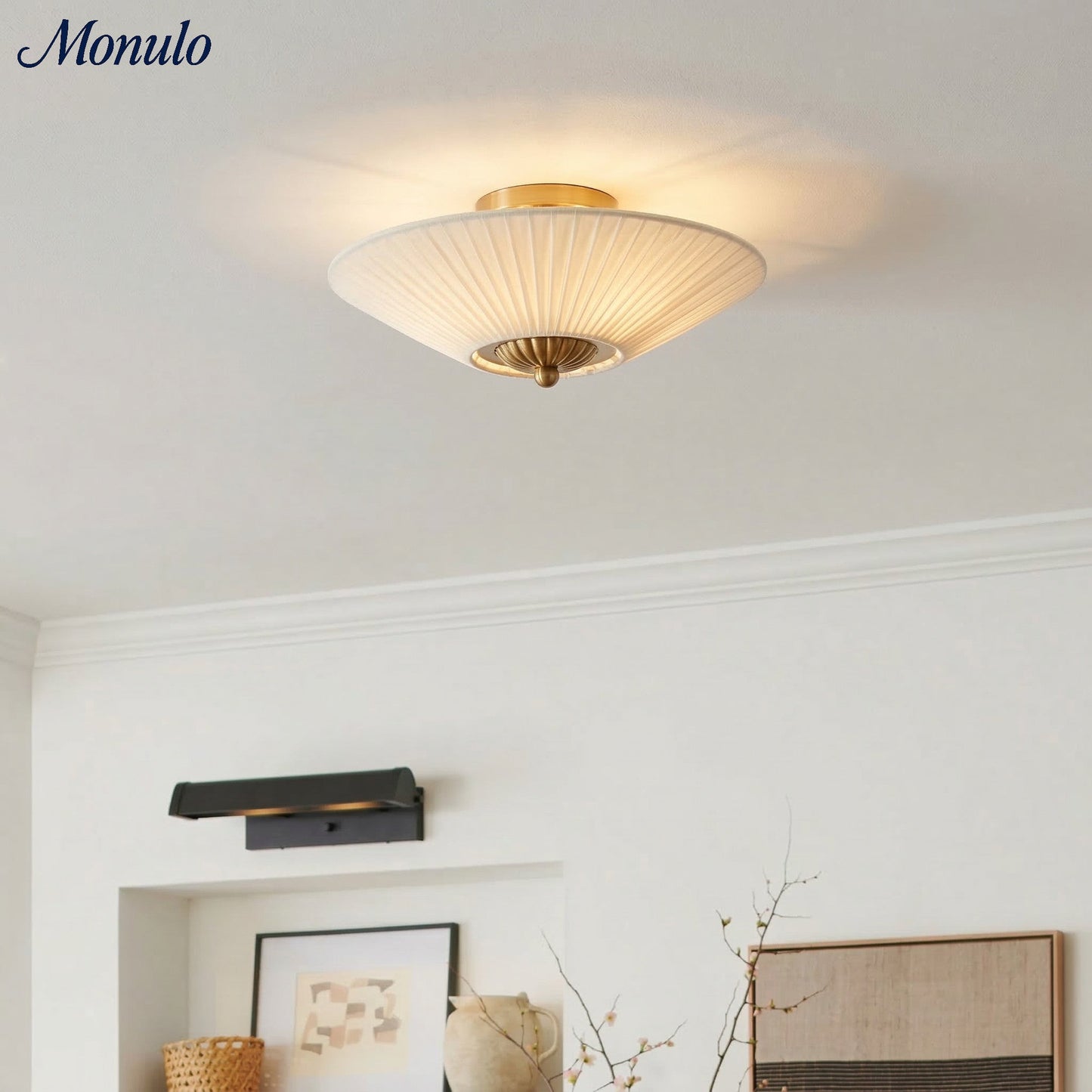 Semi-Flush Plafondlamp Metaal Stoffen Kap Gestroomlijnde Vormgeving Hedendaagse Verlichting Woonkamer Slaapkamer Scandinavisch Interieur Vintage Details