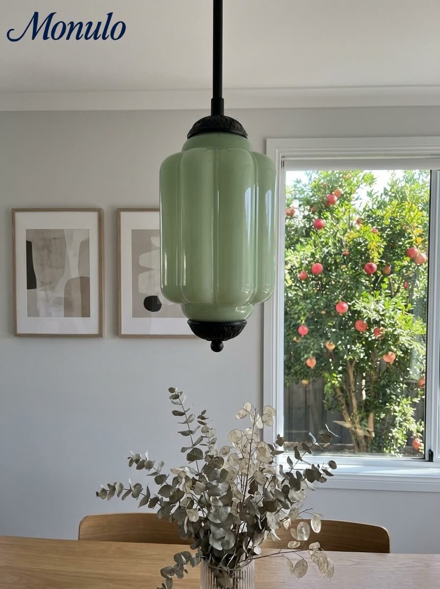 Vintage Glazen Hanglamp met Nostalgische Uitstraling – Verfijnde Verlichting voor Eetkamer en Keuken