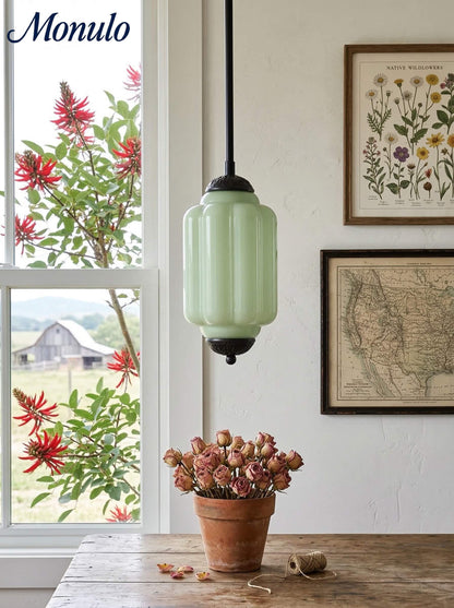 Vintage Glazen Hanglamp met Nostalgische Uitstraling – Verfijnde Verlichting voor Eetkamer en Keuken