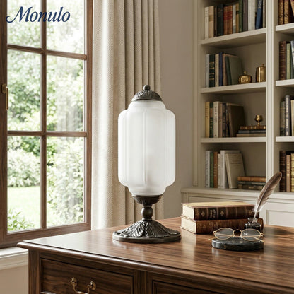 Glazen Tafellamp met Scallop Design Vintage Stijl Slaapkamer Woonkamer Accentverlichting Zwart Messing Matglas