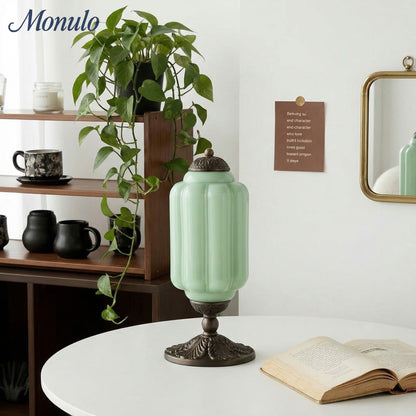 Glazen Tafellamp met Scallop Design Vintage Stijl Slaapkamer Woonkamer Accentverlichting Zwart Messing Matglas
