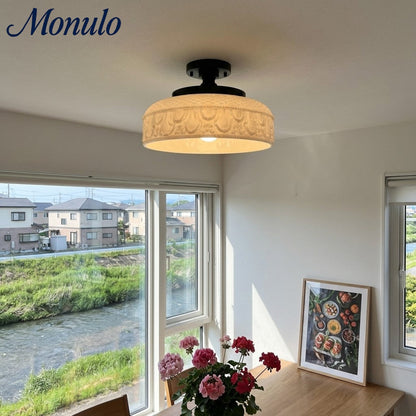 Geribbelde Glazen Plafondlamp met Metalen Armatuur – Minimalistische Verlichting voor Slaapkamer en Gang
