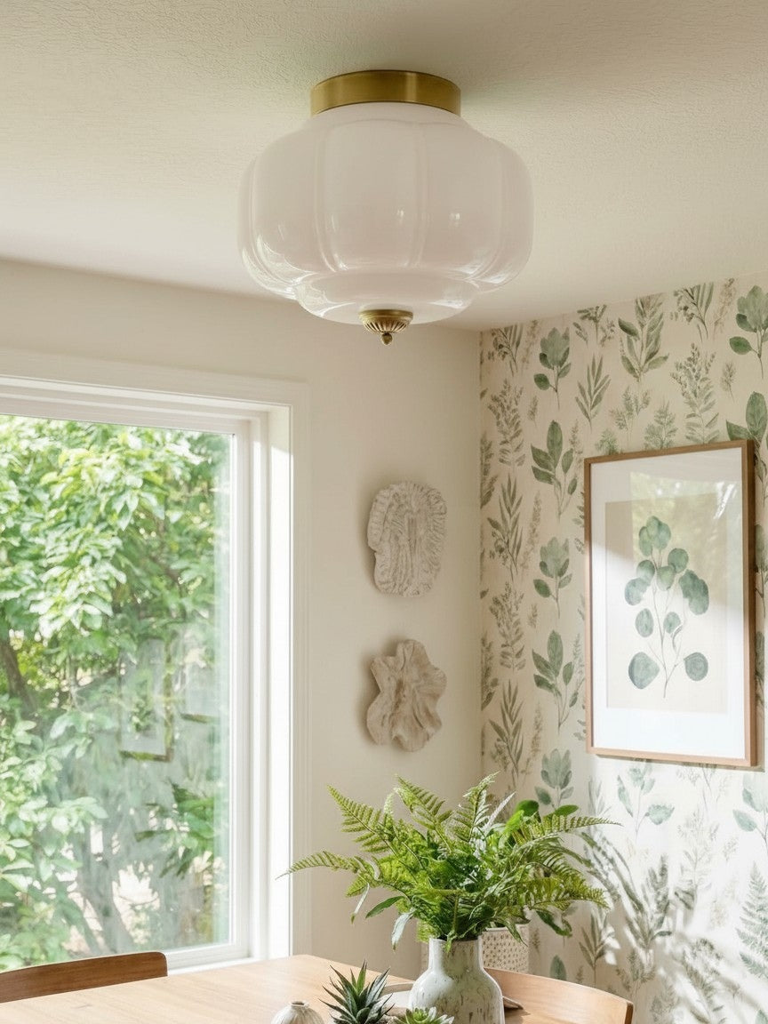 Retro Plafondlamp met Melkglazen Kap – Verfijnde Semi-Flush Mount Verlichting voor Moderne Interieurs