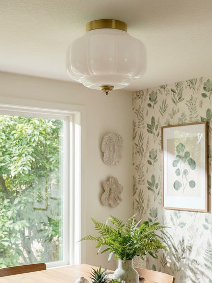 Retro Plafondlamp met Melkglazen Kap – Verfijnde Semi-Flush Mount Verlichting voor Moderne Interieurs
