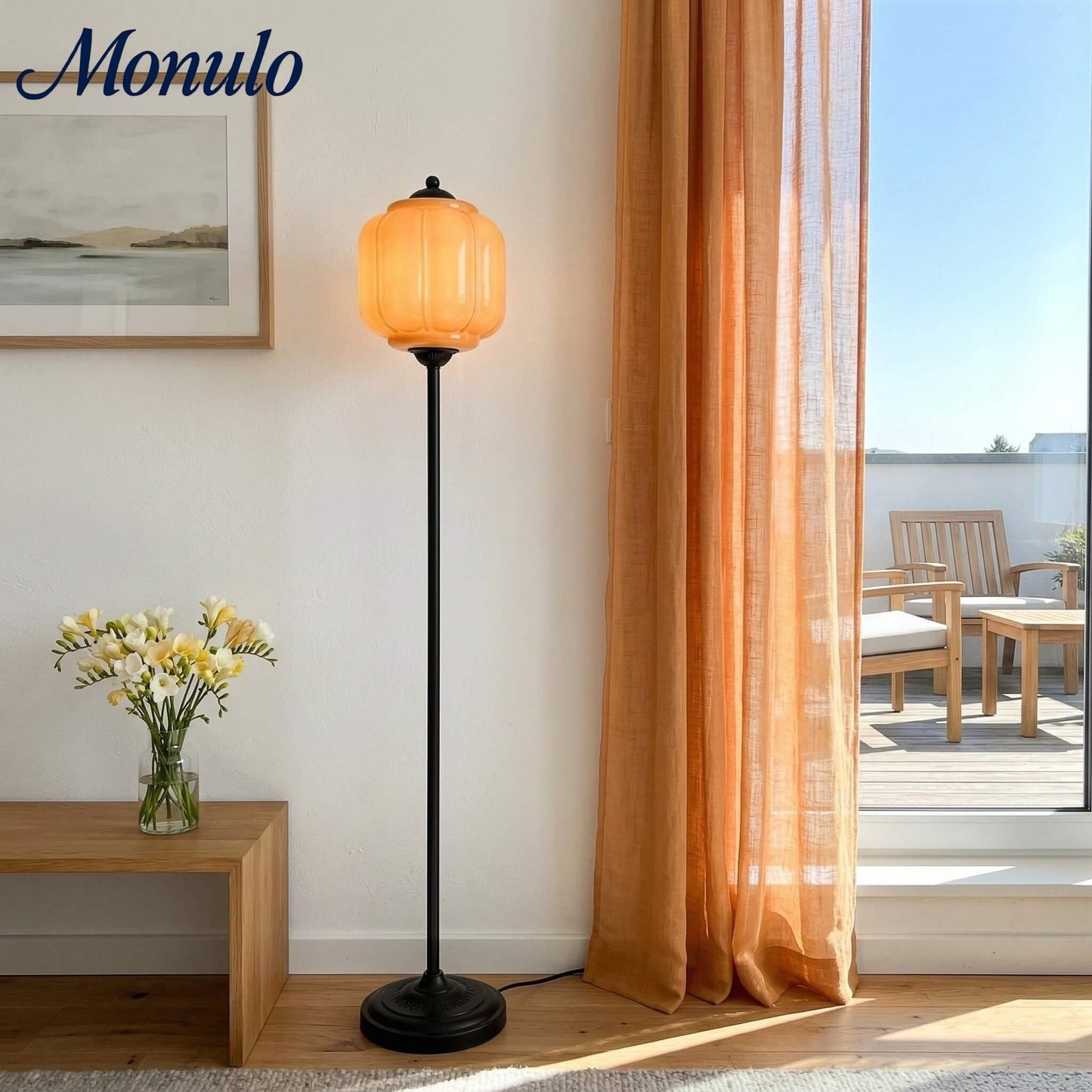 Decoratieve Glazen Pompoen Vloerlamp Retro Organische Stijl Woonkamer Staande Lamp