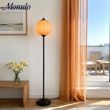 Decoratieve Glazen Pompoen Vloerlamp Retro Organische Stijl Woonkamer Staande Lamp
