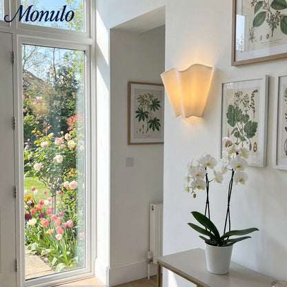 Wandlamp met Scalloped Linnen Kap Retro Design Klassieke Sfeerverlichting voor Woonkamer Slaapkamer Leeshoek