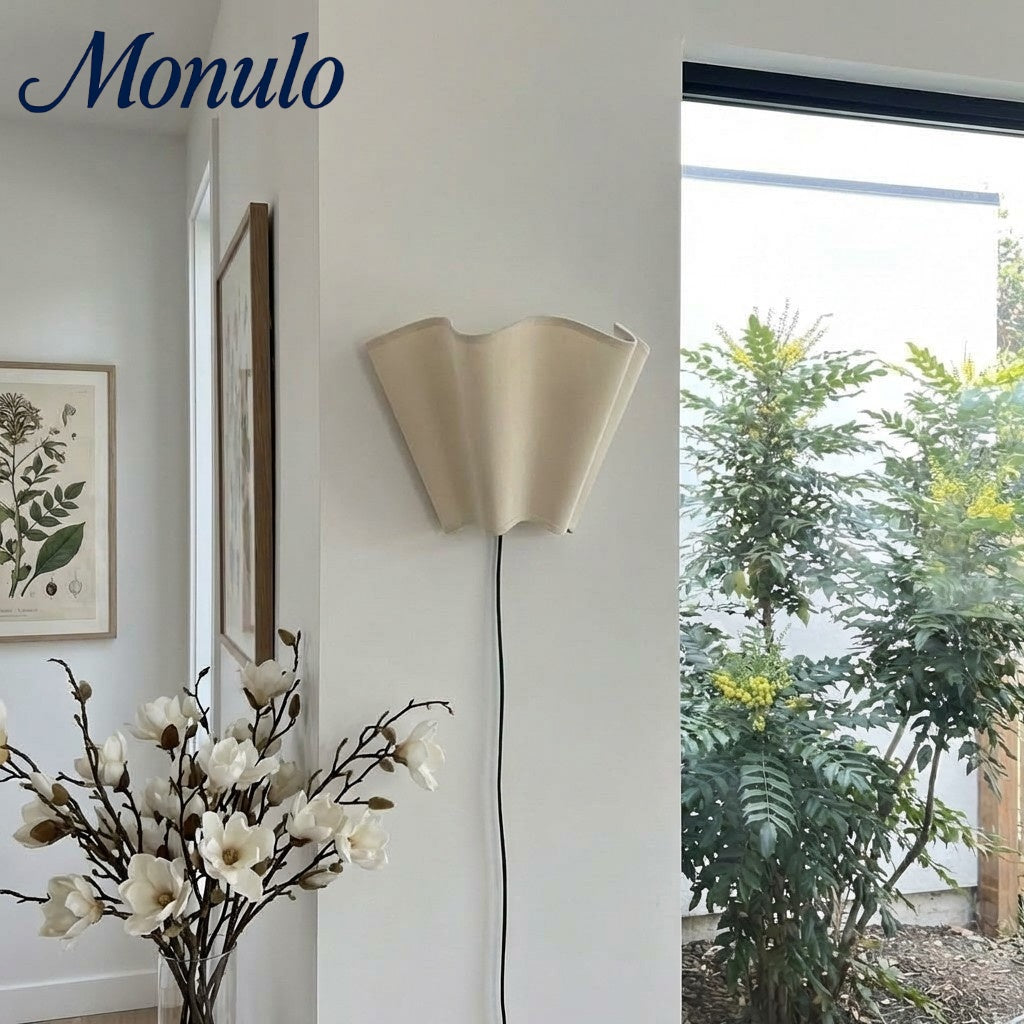 Wandlamp met Scalloped Linnen Kap Retro Design Klassieke Sfeerverlichting voor Woonkamer Slaapkamer Leeshoek
