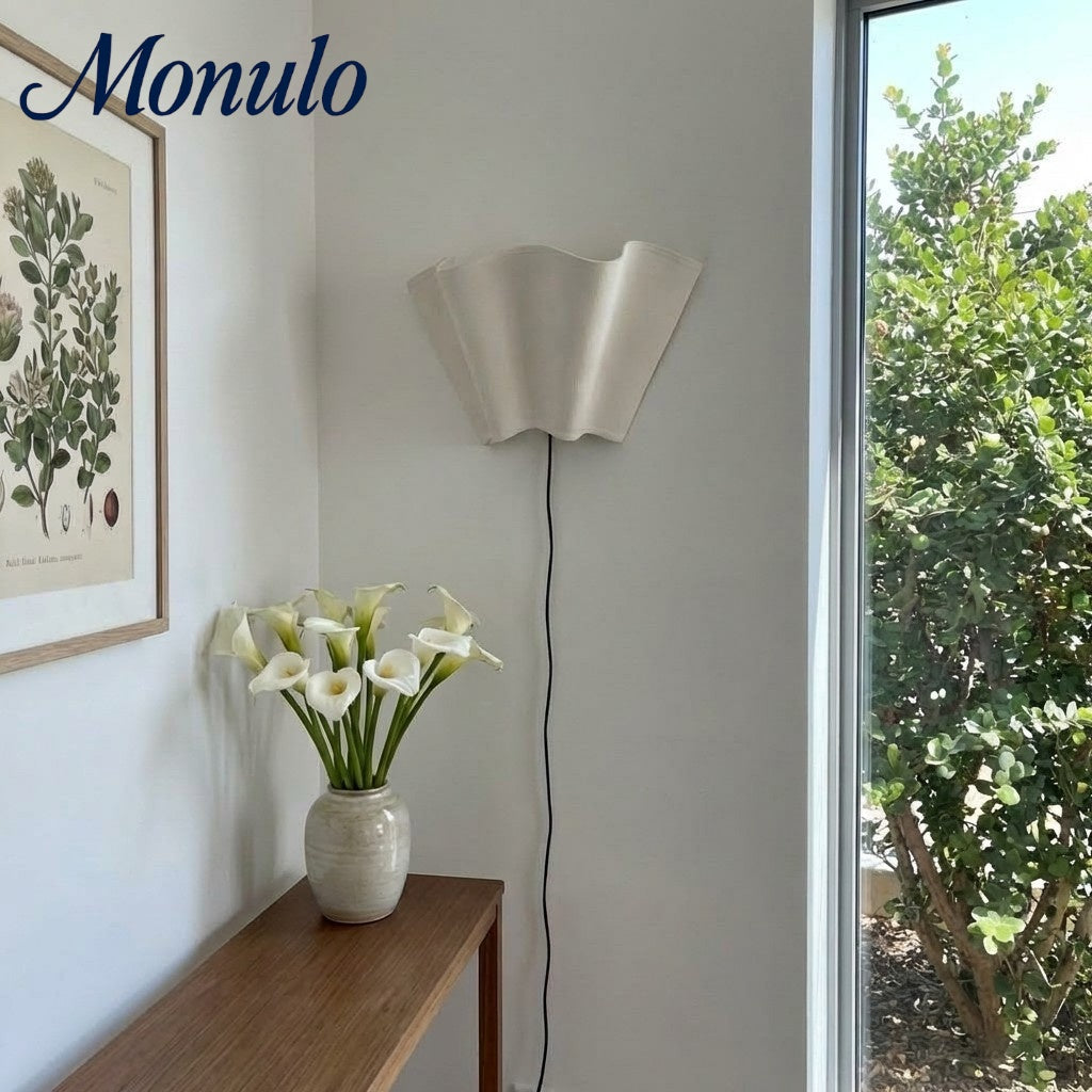 Wandlamp met Scalloped Linnen Kap Retro Design Klassieke Sfeerverlichting voor Woonkamer Slaapkamer Leeshoek