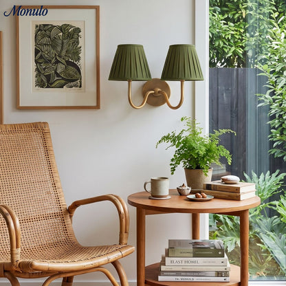 Wandlamp met Geplisseerde Stoffen Kap – Klassieke Verlichting voor Slaapkamer en Woonkamer