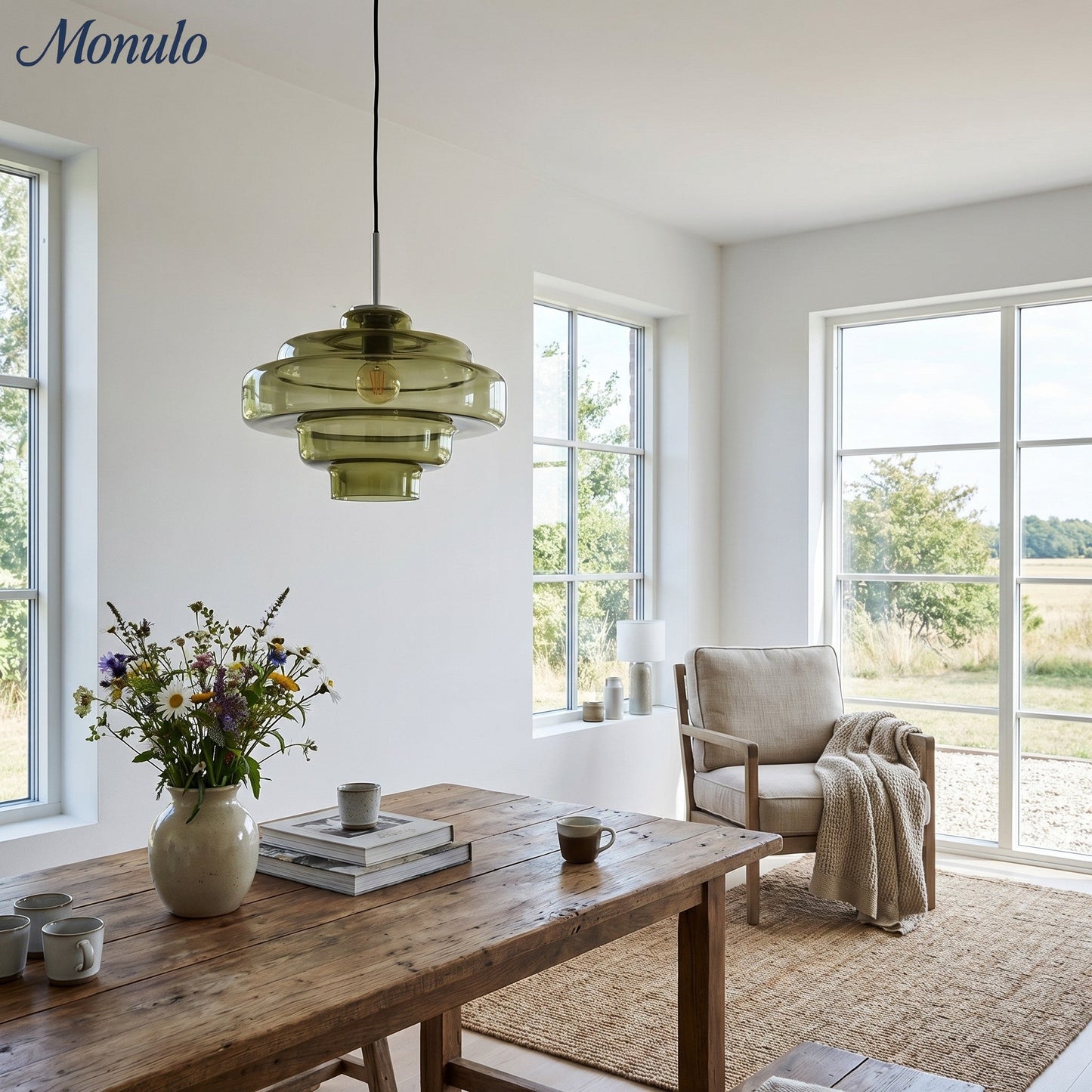 Gekleurde Glazen Hanglamp met Verstelbare Ophanging – Moderne Lichtpunt voor Eetkamer Keuken Woonkamer