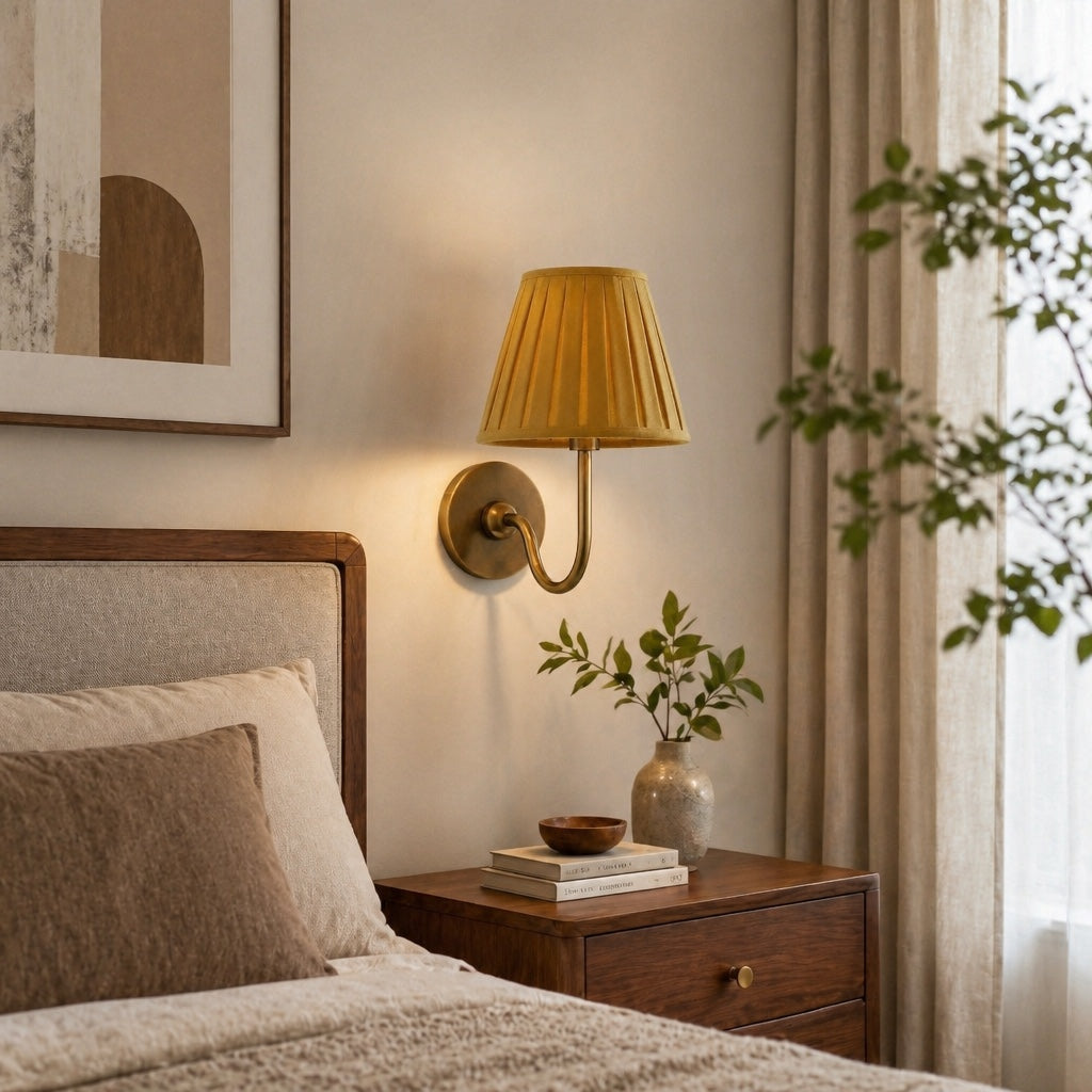 Wandlamp met Geplisseerde Stoffen Kap – Klassieke Verlichting voor Slaapkamer en Woonkamer