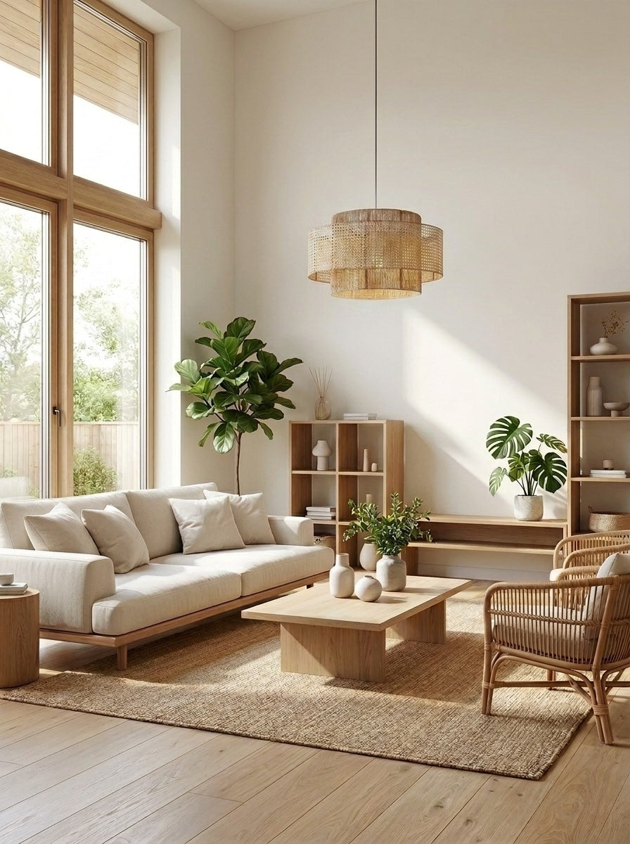 Handgeweven Hennep Hanglamp in Zen-Stijl – Natuurlijk Rotan Tromlamp voor Rustieke Sfeer