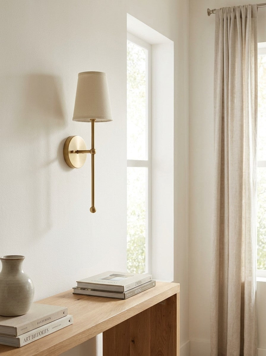 Rowan Wandlamp Messing Stoffen Kap Scandinavische Woonkamer Slaapkamer Verlichting 15x53cm
