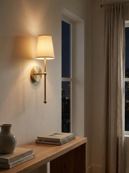 Rowan Wandlamp Messing Stoffen Kap Scandinavische Woonkamer Slaapkamer Verlichting 15x53cm