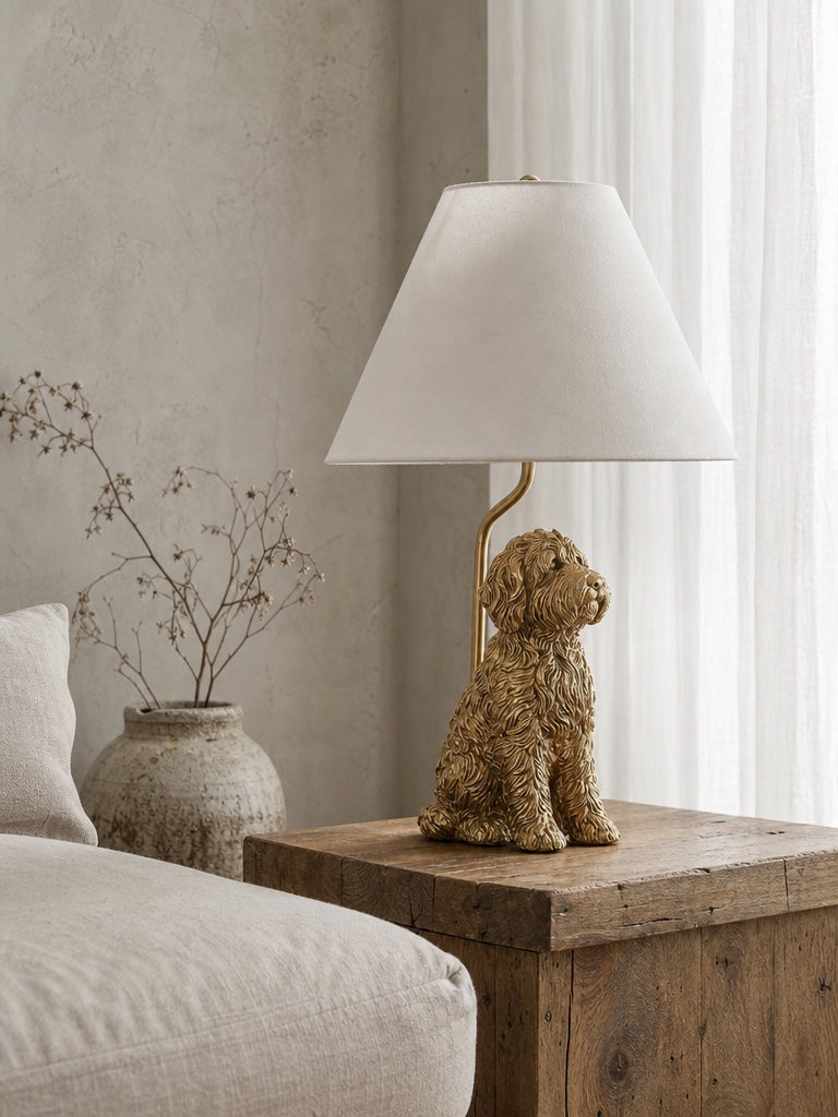 Dierenfiguur Tafellamp met Katoenen Kap – Klassieke Nachtkastlamp met Dierenmotief