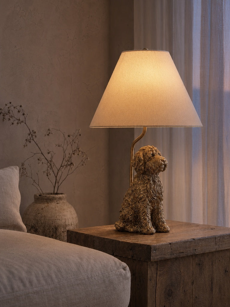 Dierenfiguur Tafellamp met Katoenen Kap – Klassieke Nachtkastlamp met Dierenmotief