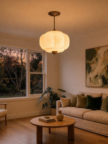 Vintage Melkglazen Hanglamp met Gegolfde Rand – Scandinavische Sfeerverlichting voor Keuken en Slaapkamer