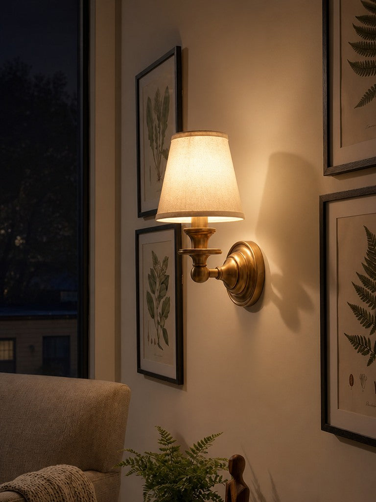 Wandlamp met stoffen kap en zwanenhalsarm – smeedijzeren armatuur met verstelbare leeslamp