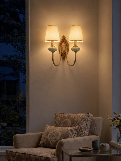 Keramische wandlamp met stoffen kap - 1 of 2 lichtpunten - E27 - diverse kleuren & stijlen