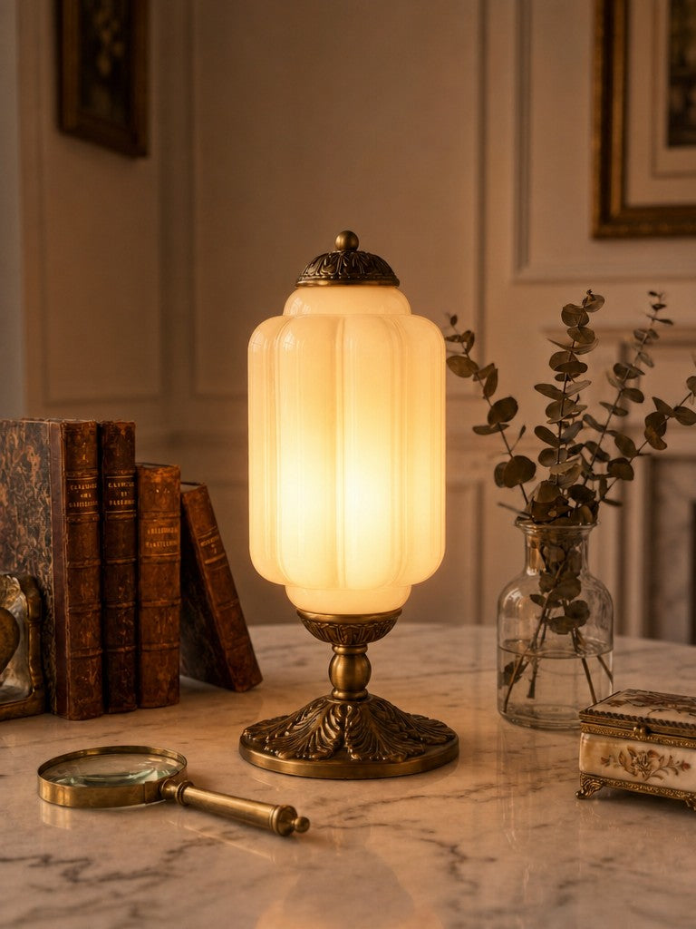 Glazen Tafellamp met Scallop Design Vintage Stijl Slaapkamer Woonkamer Accentverlichting Zwart Messing Matglas