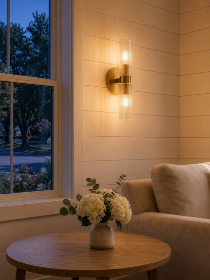 Wandlamp met dubbele geribbelde glazen buizen – hedendaagse wandverlichting voor hal en entree