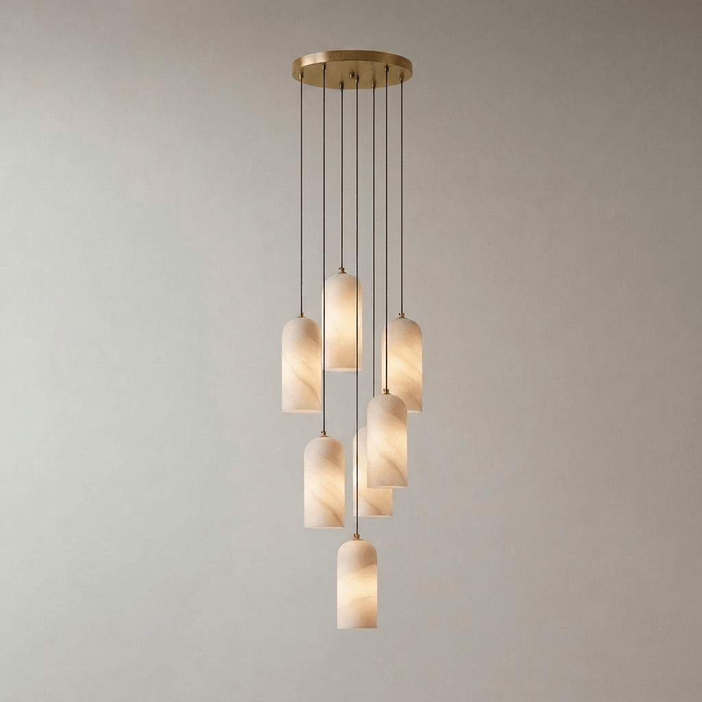 Alabasten Hanglamp met Gevlochten Snoer – Natuursteen Verlichting van Enkel Lichtpunt tot 21-Lichts Cluster – Mid-Century Modern Stijl Eetkamer Hanglamp met E12/E14 Fitting