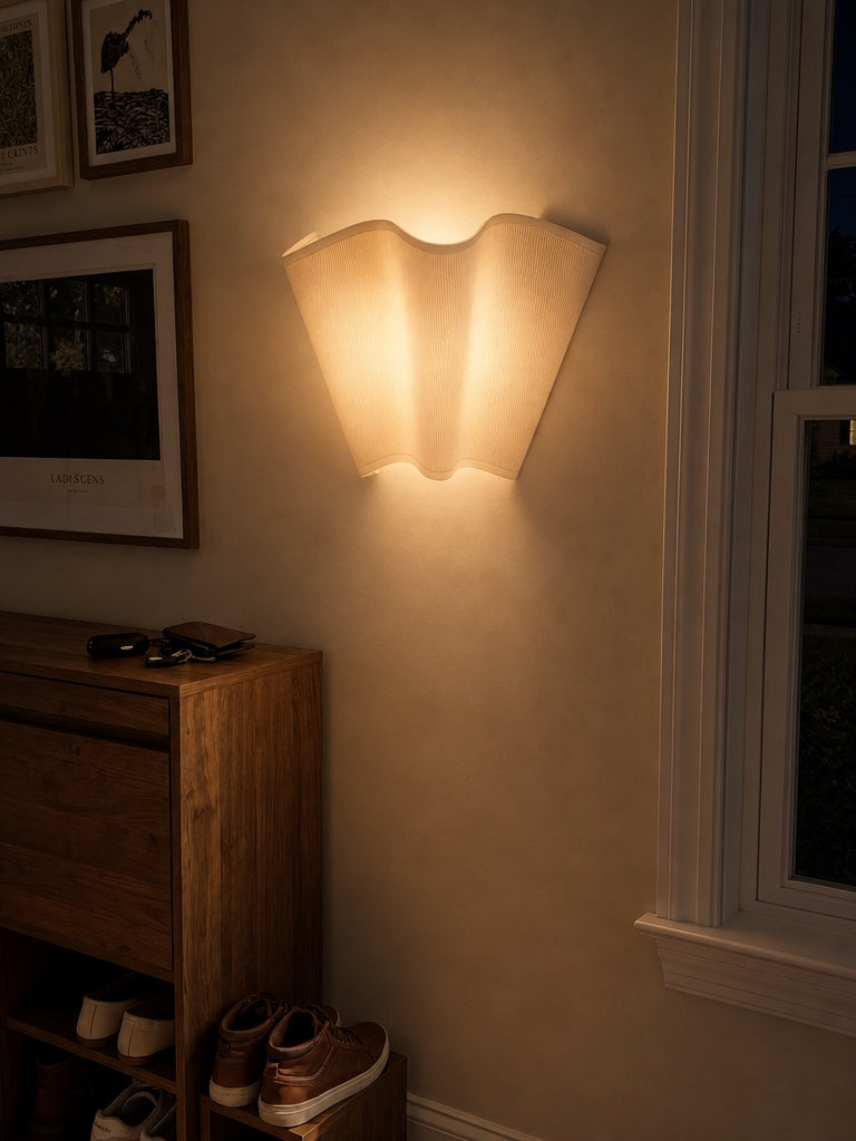 Wandlamp met Scalloped Linnen Kap Retro Design Klassieke Sfeerverlichting voor Woonkamer Slaapkamer Leeshoek