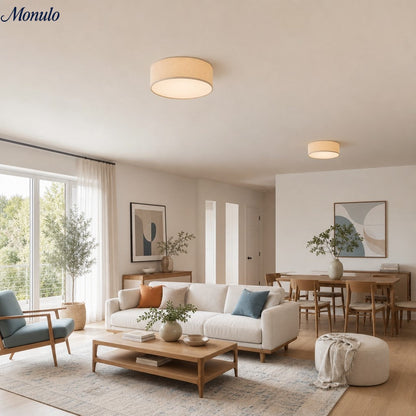 Plafondlamp met Linnen Kap – Drumvorm Ø30/45cm – Modern Scandinavisch Design – Elegante Verlichting Woonkamer Slaapkamer Eetkamer