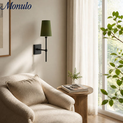 Wandlamp met linnen kap - retro metalen wandverlichting voor slaapkamer en gang