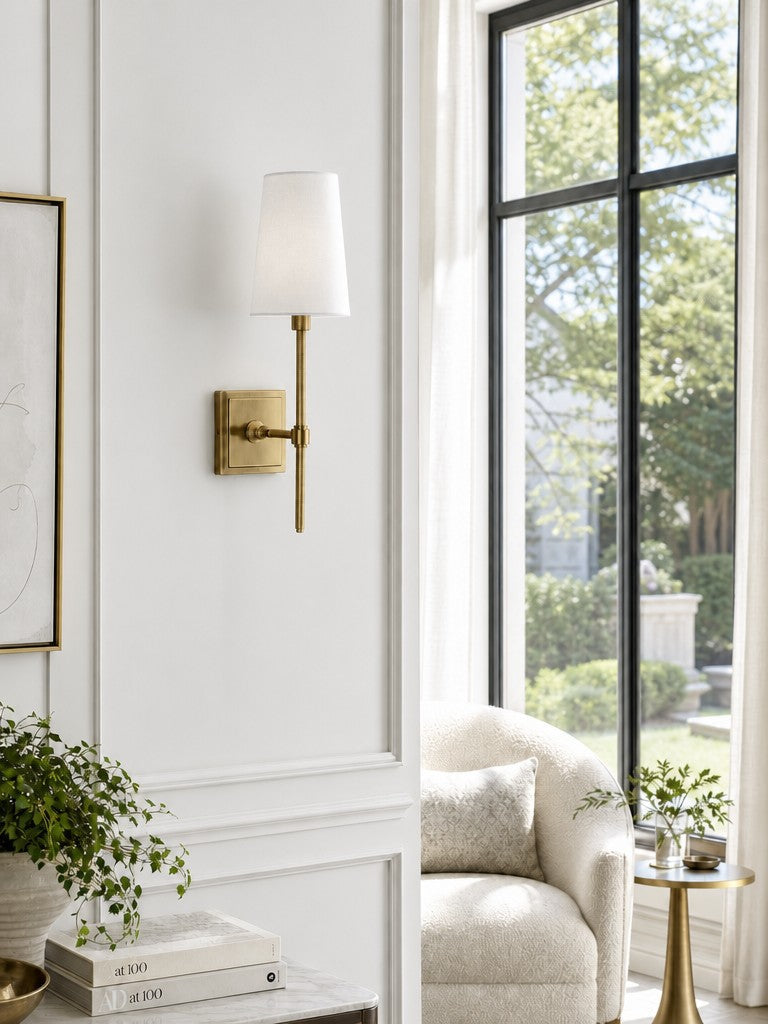 Wandlamp met linnen kap - retro metalen wandverlichting voor slaapkamer en gang