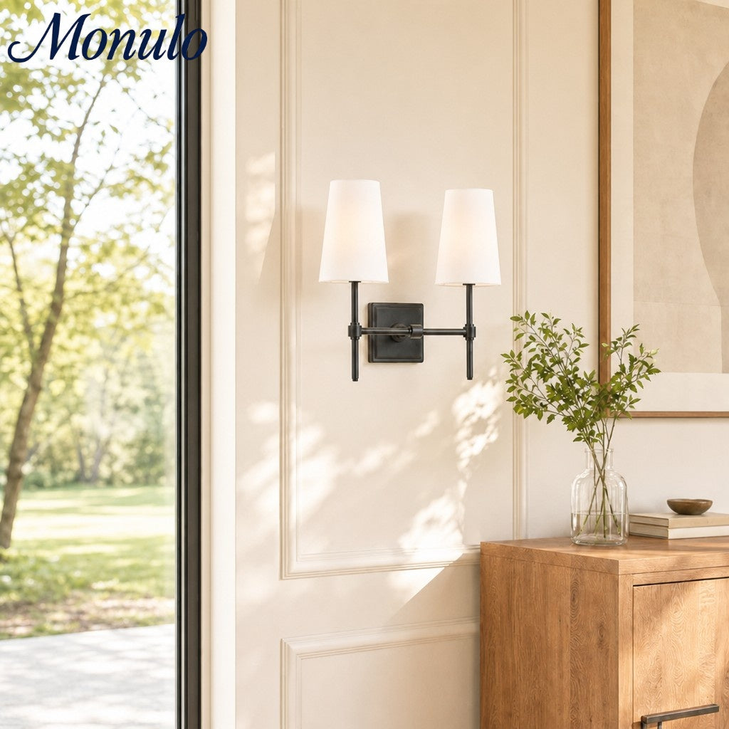 Wandlamp met linnen kap - retro metalen wandverlichting voor slaapkamer en gang