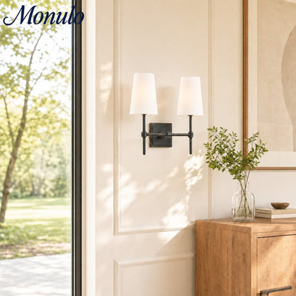 Wandlamp met linnen kap - retro metalen wandverlichting voor slaapkamer en gang