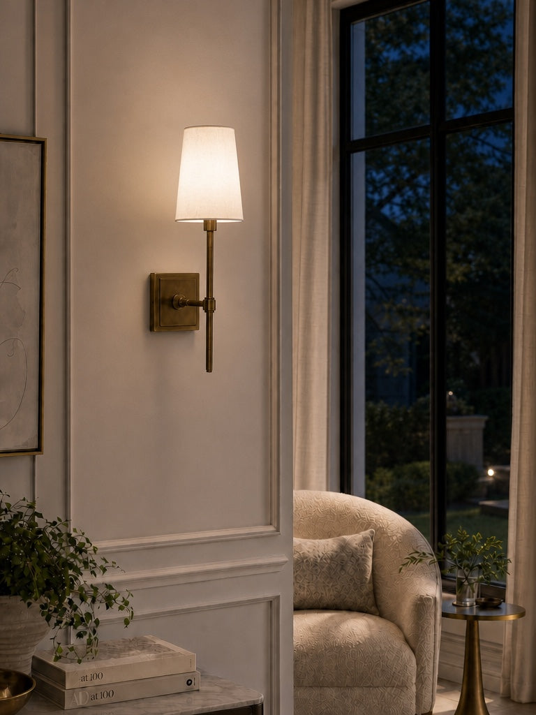 Wandlamp met linnen kap - retro metalen wandverlichting voor slaapkamer en gang