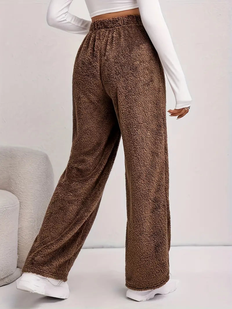 Zachte Fleece Broek Grijs Effen voor Dagelijks Gebruik