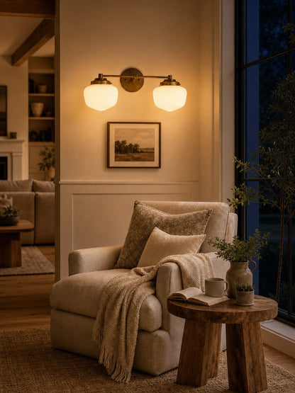 Globe Wandlamp Klassieke Badkamer Schoolhouse Verlichting Mat Opaal Glas voor Spiegel en Wastafel