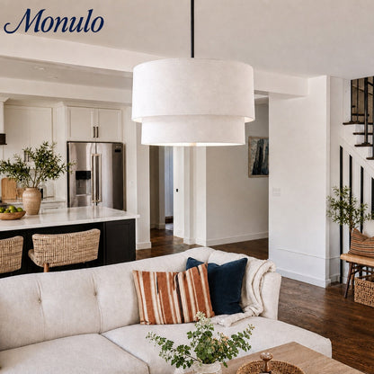 Dubbele Stoffen Drum Hanglamp – Moderne Gelaagde Kap Plafondlamp voor Eetkamer Woonkamer