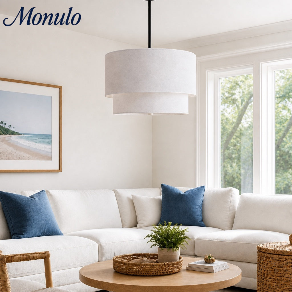 Dubbele Stoffen Drum Hanglamp – Moderne Gelaagde Kap Plafondlamp voor Eetkamer Woonkamer