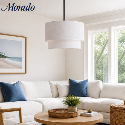 Dubbele Stoffen Drum Hanglamp – Moderne Gelaagde Kap Plafondlamp voor Eetkamer Woonkamer