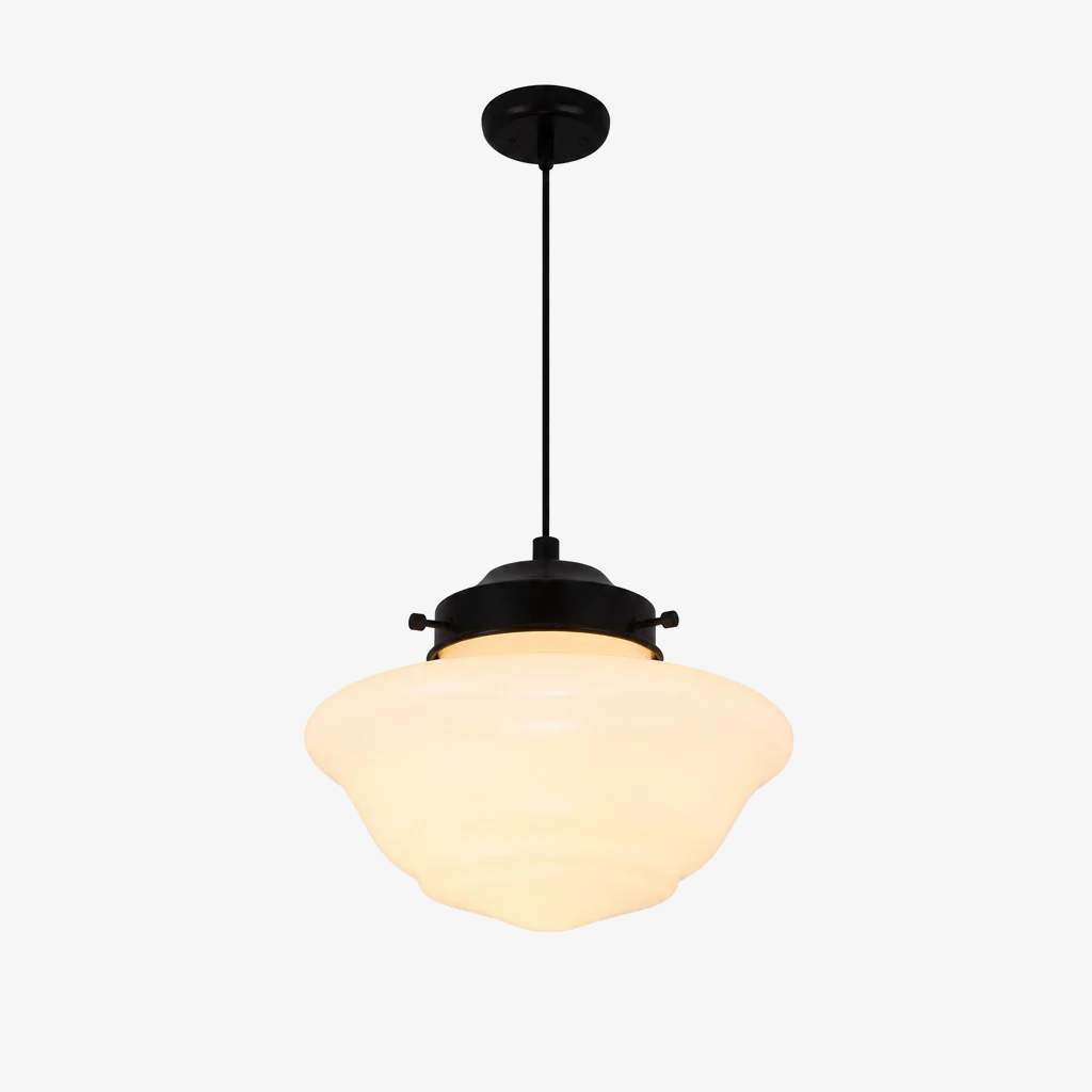 Vintage Art Deco Melkglas Hanglamp met Gestreepte Kap voor Eetkamer en Woonruimte