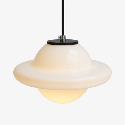 Vintage Art Deco Melkglas Hanglamp met Gestreepte Kap voor Eetkamer en Woonruimte
