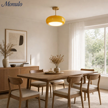 Plafondlamp Glazen Schijf Bauhaus Design Messing of Chroom Oranjegeel of Wit Glas Retro Stijlvolle Verlichting