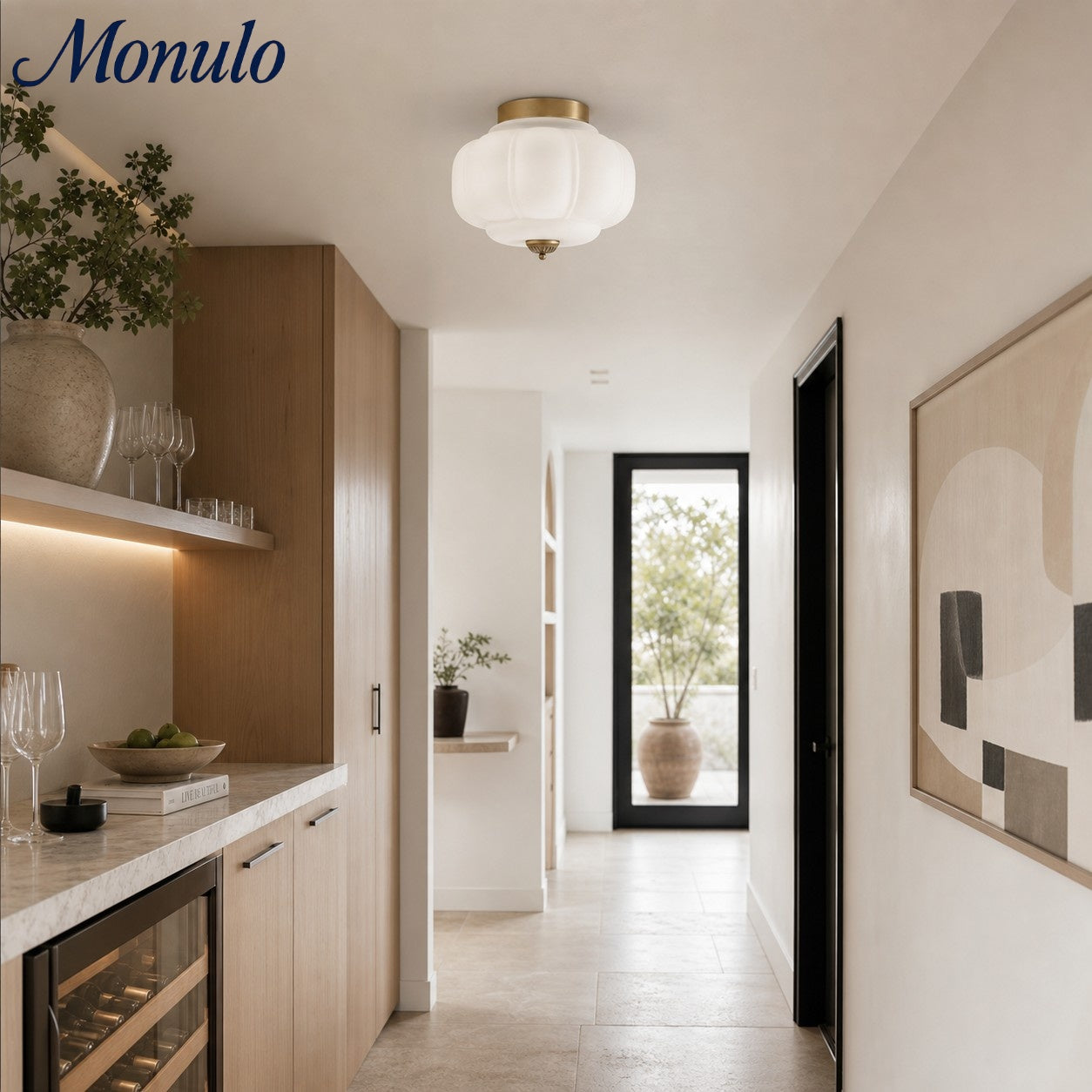 Retro Plafondlamp met Melkglazen Kap – Verfijnde Semi-Flush Mount Verlichting voor Moderne Interieurs