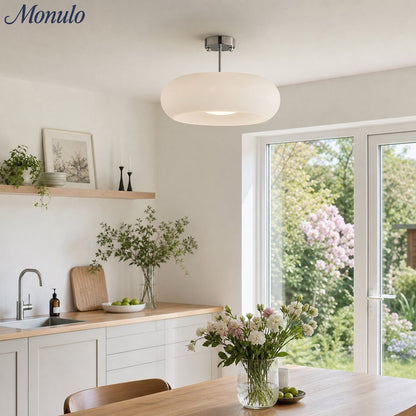 Plafondlamp Glazen Schijf Bauhaus Design Messing of Chroom Oranjegeel of Wit Glas Retro Stijlvolle Verlichting