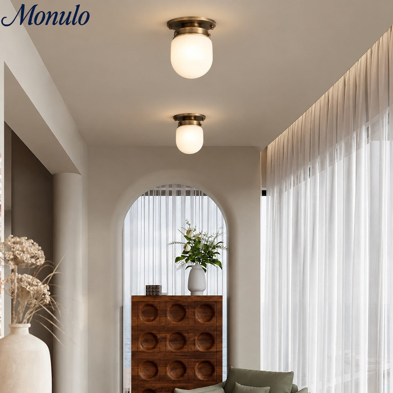 Opaal Glazen Wandlamp & Plafondlamp Dubbelfunctie Modern Design Messing