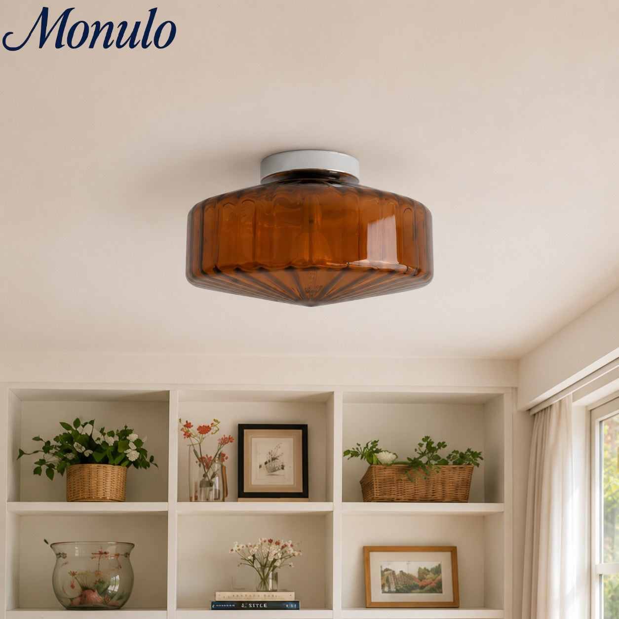 Vintage Geribbeld Glazen Plafondlamp Groen – Klassieke Verlichting voor Eetkamer, Entree & Gang