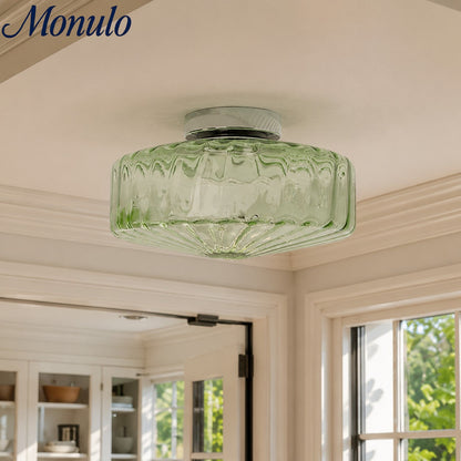 Vintage Geribbeld Glazen Plafondlamp Groen – Klassieke Verlichting voor Eetkamer, Entree & Gang
