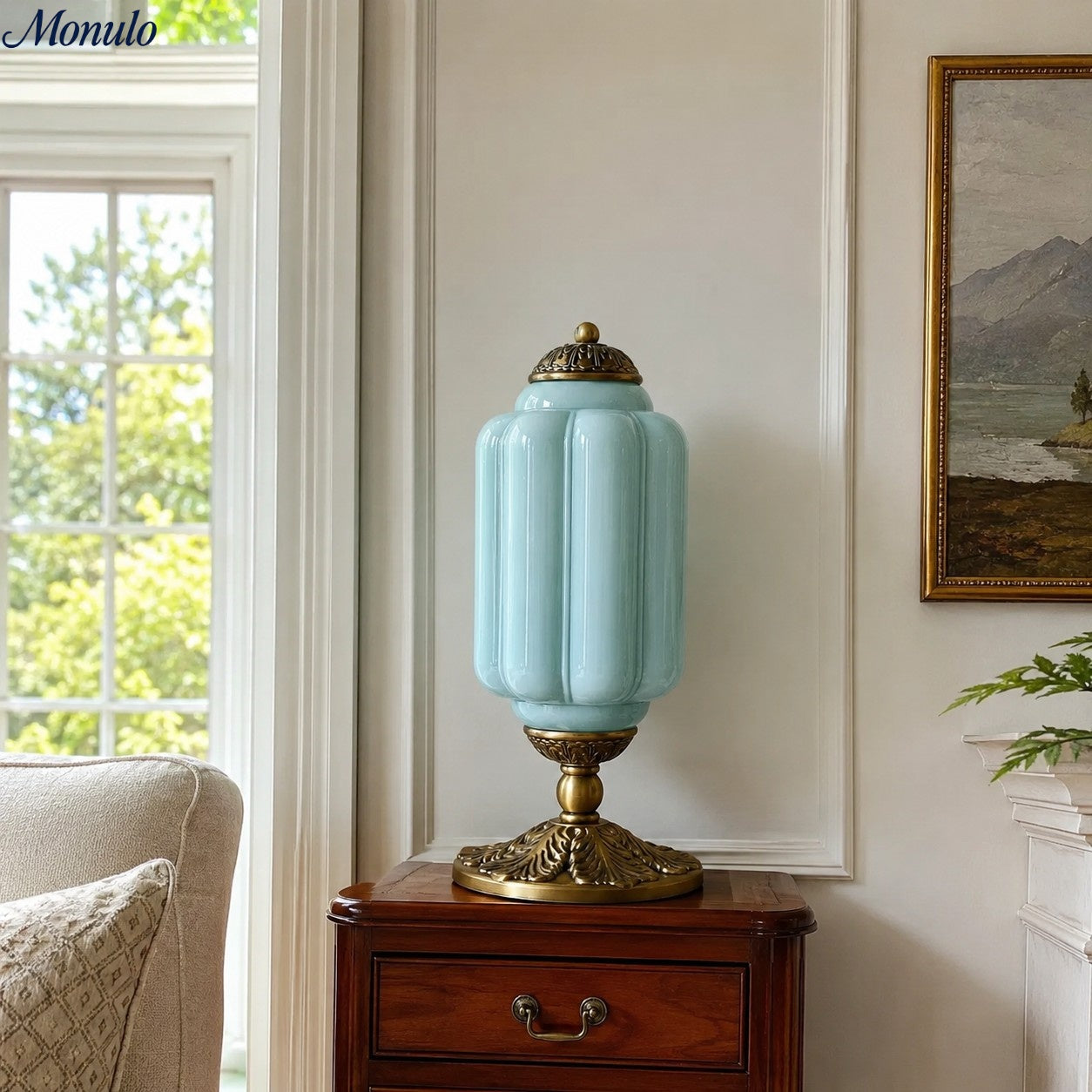 Vintage Glazen Tafellamp met Messing of Zwarte Afwerking