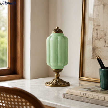 Vintage Glazen Tafellamp met Messing of Zwarte Afwerking