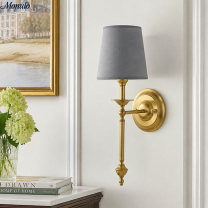 Stoffen Wandlamp met Vintage Koperen Afwerking – Sfeervolle Verlichting voor Hal, Slaapkamer en Woonkamer